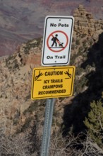 Grand Canyon National Park, Arizona - A sign at the head of a trail leading into the Canyon in