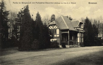 Historical postcard around 1900, Bremen, foundation of H.D. Wätjeu, parkwächter-Häuschen, Germany,