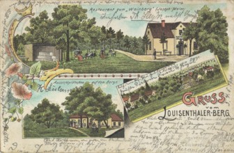 Historical postcard around 1900, greetings from Louisenthaler-Berg, various views around