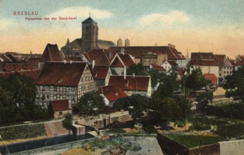 Historical postcard around 1900, Wroclaw, panorama of the Sand Island, today Wroclaw, Lower