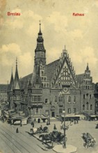 Historical postcard around 1900, Wroclaw, town hall, today Wroclaw, Lower Silesia, Poland,