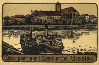 Historical postcard around 1900, Breslau, Oder with sand church, today Wroclaw, Lower Silesia,