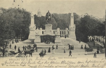 Historical postcard around 1900, Kaiser Wilhelm monument in Breslau, today Wroclaw, Lower Silesia,