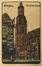 Historical postcard around 1900, Elisabeth church in Breslau, today Wroclaw, Lower Silesia, Poland,