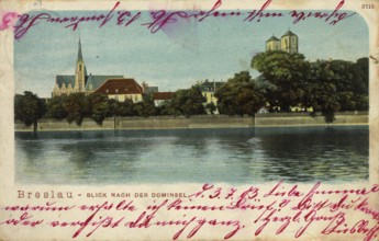 Historical postcard around 1900, view of Cathedral Island, Wroclaw, today Wroclaw, Lower Silesia,
