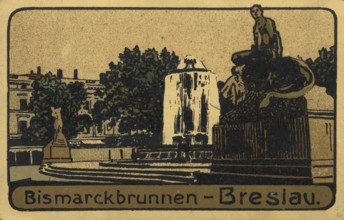 Historical postcard around 1900, Bismarck Fountain in Breslau, today Wroclaw, Lower Silesia,