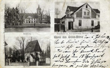 Historical postcard around 1900, Gross-Bresa, today Brzezina, Lower Silesian Voivodeship in Poland,