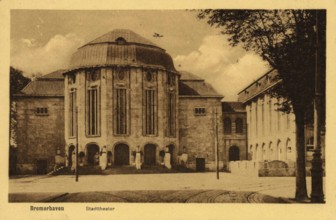 Historical postcard around 1900, Stadttheater von Bremerhaven, Germany, reproduction of a postcard,