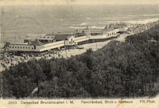Historic postcard around 1900, Baltic resort Brunshaupten i.M., beach, historic town on the