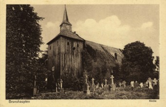 Historic postcard around 1900, Baltic resort Brunshaupten i.M., church, historic place on the
