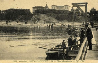 Historic postcard around 1900, Baltic resort Brunshaupten i.M., Hotel Strandperle, historic town on