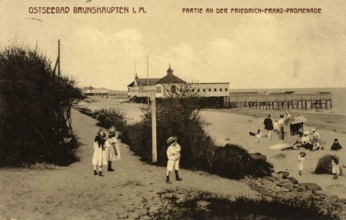 Historic postcard around 1900, Baltic resort Brunshaupten i.M., promenade, historic town on the
