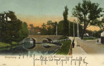Historical postcard around 1900, Bromberg, Stone Bridge, today Bydgoszcz, in the Polish