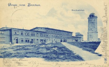 Historical postcard around 1900, Brocken, Harz, Brockenhotel, Saxony-Anhalt, Germany, reproduction