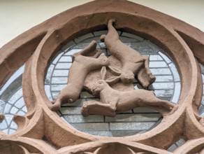 Hare window, three-hare window, optical illusion, three hares running in circles, ears, symbol of