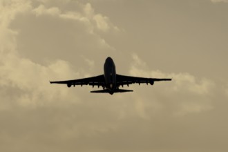 Boeing 747-400 jumbo jet LX-TCV commercial aircraft of Cargolux cargo taking off in flight
