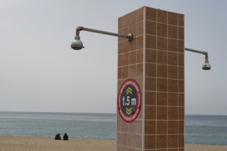 Alanya, Turkey. April 6th 2021 Social distancing instructions on a public shower on Kleopatra