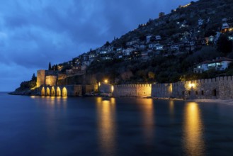 Alanya, Turkey. April 8th 2021 Beautiful view of Alanya peninsular and the old Shipyard and castle