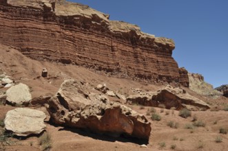 Stepped red rock structures showing natural geological formations, Capitol Reef National Park,