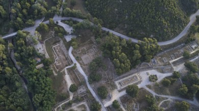 Olympic excavation site from high altitude, Temple of Zeus, Temple of Hera, Palestra Philippeion,