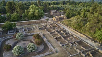 Soft morning light, part of Leonidaion, archaeological remains with foundations and surrounding