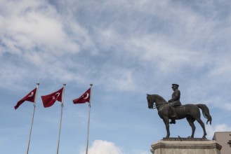 Ankara, Turkey. 25th November 2020 The Statue of Victory and Turkish flags, Ulus Square. The bronze