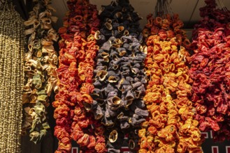 Colorful dried peppers for sale in a Turkish market