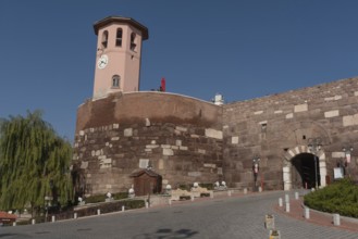 Ankara, Turkey. November 17th 2020 The clock tower and main gate to Ankara Castle in the Turkish