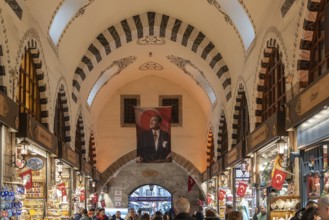 Portrait of Mustafa Kemal Ataturk displayed inside the vaulted architecture of the Istanbul Spice