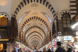 Istanbul, Turkey 8th January 2025. The restored vaulted interior of the Istanbul Spice Bazaar,