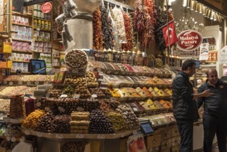 Istanbul, Turkey 8th January 2025 Dried fruit and spice for sale inside the Istanbul Spice Bazaar