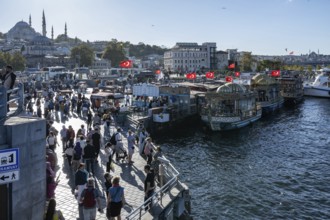 Istanbul, Turkey. September 18th 2025. Panorama view of the busy Eminonu district beside the Golden