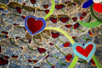 Colourful hearts made of glass and mirrors, Giardino dei Tarot, by Niki de Saint Phalle, near