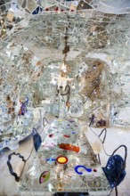 Living room made of glass and mirrors, Giardino dei Tarocchi, Tarot Garden, by Niki de Saint