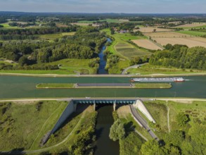 Olfen, North Rhine-Westphalia, Germany - Lippe, foreground canal bridge Lippe Neue Fahrt,