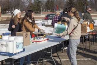 Oak Park, Michigan USA - 14 February 2026 - Volunteers collect food and other items for immigrants