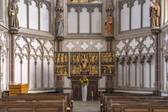 Interior and altar of the Roman Catholic parish church of St. Lamberti in Gladbeck, Ruhr area,