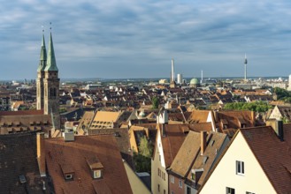 View over the rooftops of the old town and St. Sebaldus Church in Nuremberg, Bavaria, Germany
