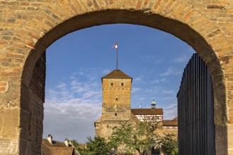 Portal to the courtyard and heathen tower of Nuremberg Castle in Nuremberg, Bavaria, Germany