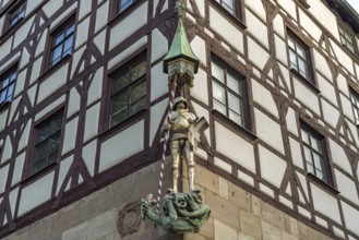 Statue of Saint George at Pilate's House in Nuremberg, Bavaria, Germany