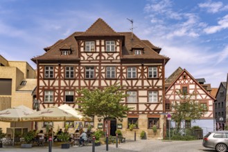 Half-timbered house with restaurant in Fürth, Middle Franconia, Bavaria, Germany