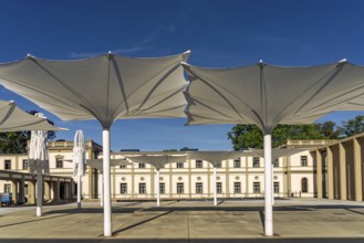 Umbrellas at Luitpoldbad im Staatsbad Bad Kissingen, Lower Franconia, Bavaria, Germany