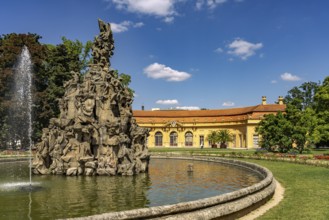 The Huguenot Fountain in the Palace Garden and the Orangery in Erlangen, Middle Franconia, Bavaria,