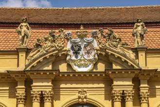 Coat of arms on the orangery in the castle garden in Erlangen, Middle Franconia, Bavaria, Germany