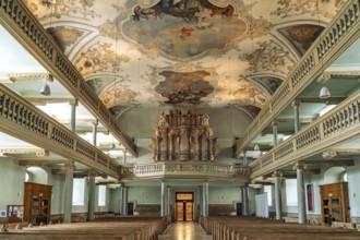 Interior and organ of the Neustädter Kirche in Erlangen, Middle Franconia, Bavaria, Germany