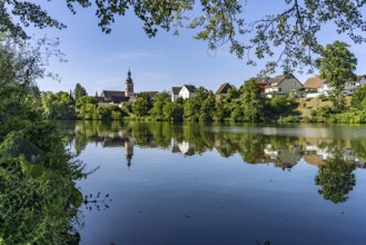 Regnitz Altwasser and the Burk district in Forchheim, Upper Franconia, Bavaria, Germany