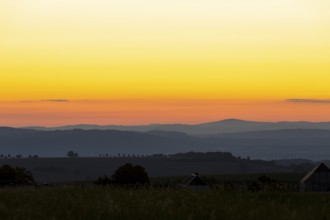Colourful morning sky towards Saxon Switzerland seen from Lerchenberg, sunrise, Lerchenberg,