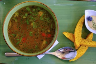 Fischsuppe, Food, Gasthaus zur Lime tree, Fraueninsel, Chiemsee, Chiemgau, Upper Bavaria, Bavaria,