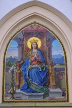St. Maria, Mosaik, Südfassade, Stadtpfarrkirche St. Nikolaus, Rosenheim, Upper Bavaria, Bavaria,