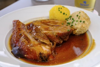 Pork patties with dumplings, food, Klostergasthaus, Maria Eck, bei Siegsdorf, Chiemgau, Upper